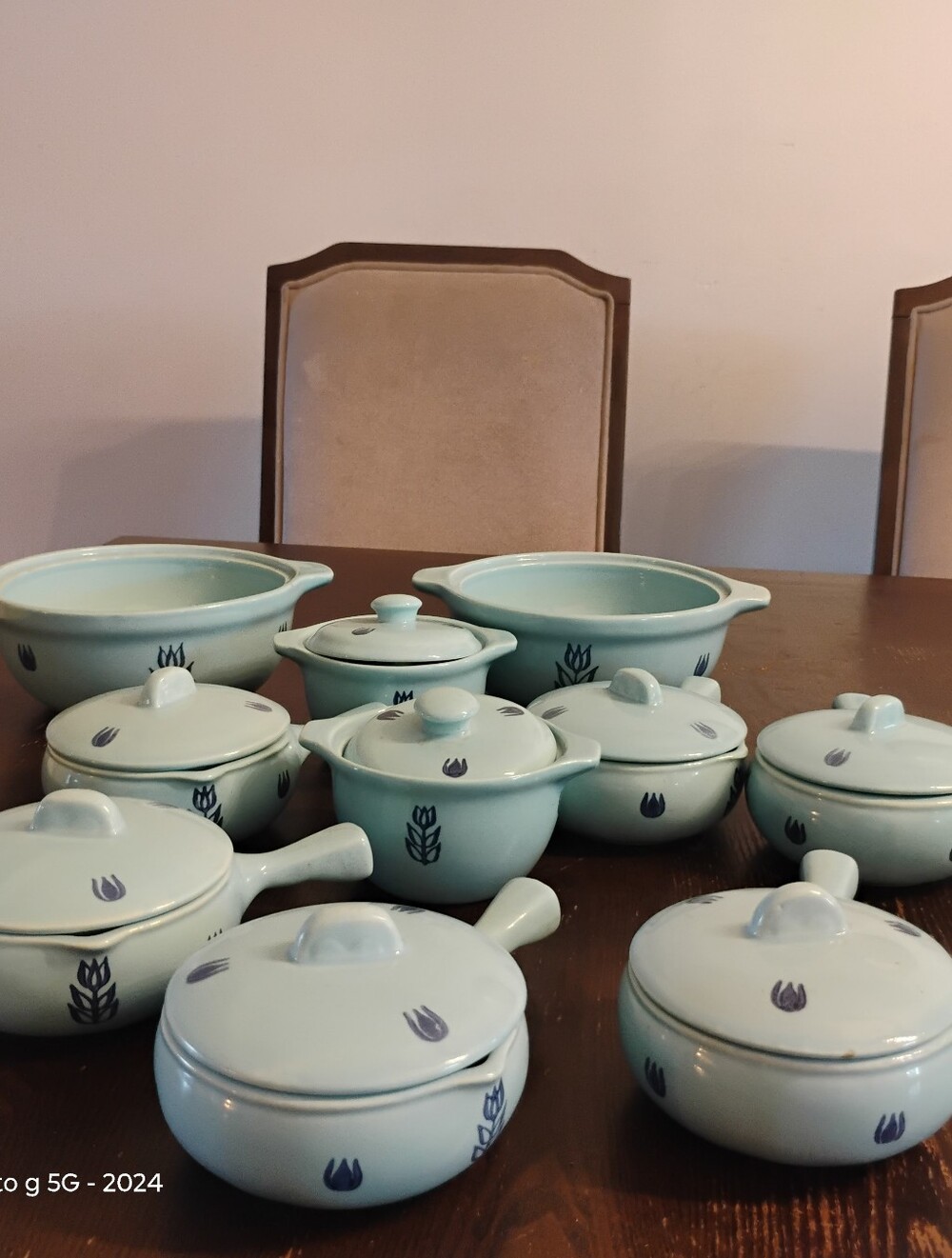Set Of 18 Piece Vintage Cronin Blue Tulip Pottery Dishes